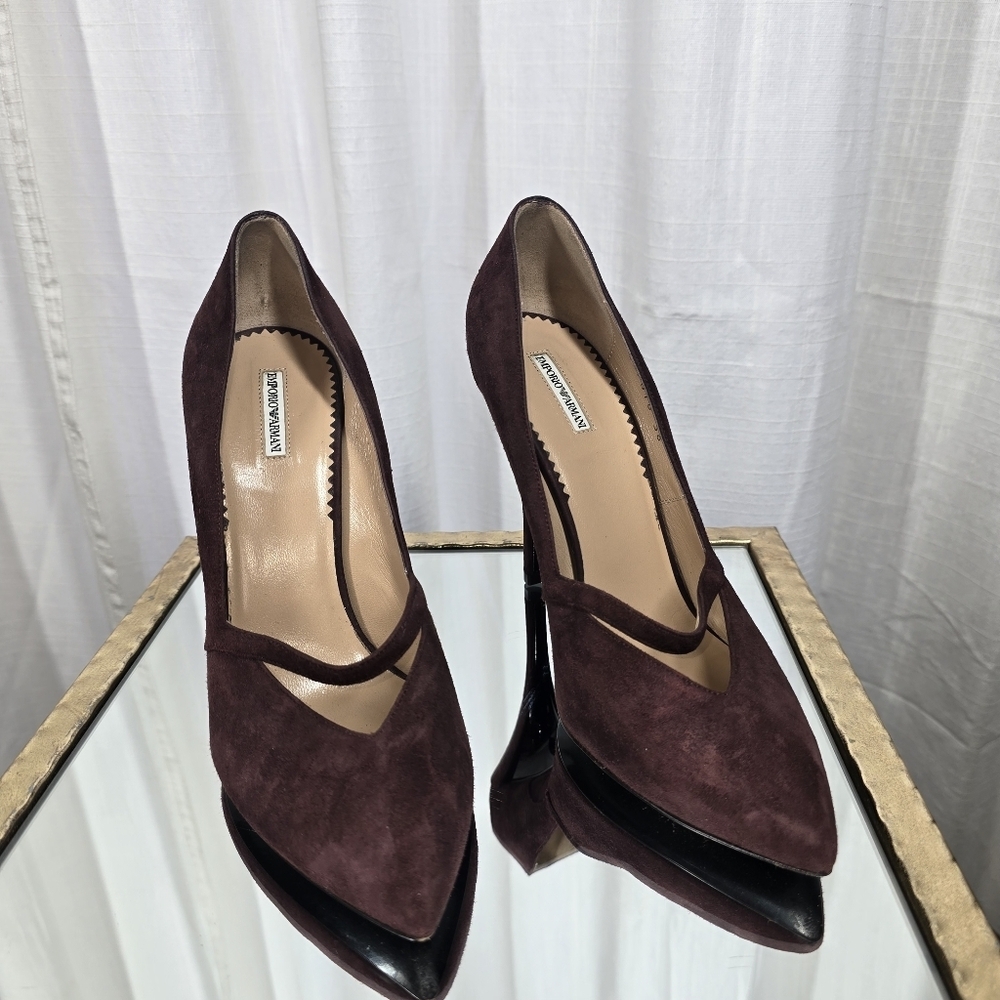 Emporio Armani Burgundy Suede Stiletto Heels - Picture 3 of 16